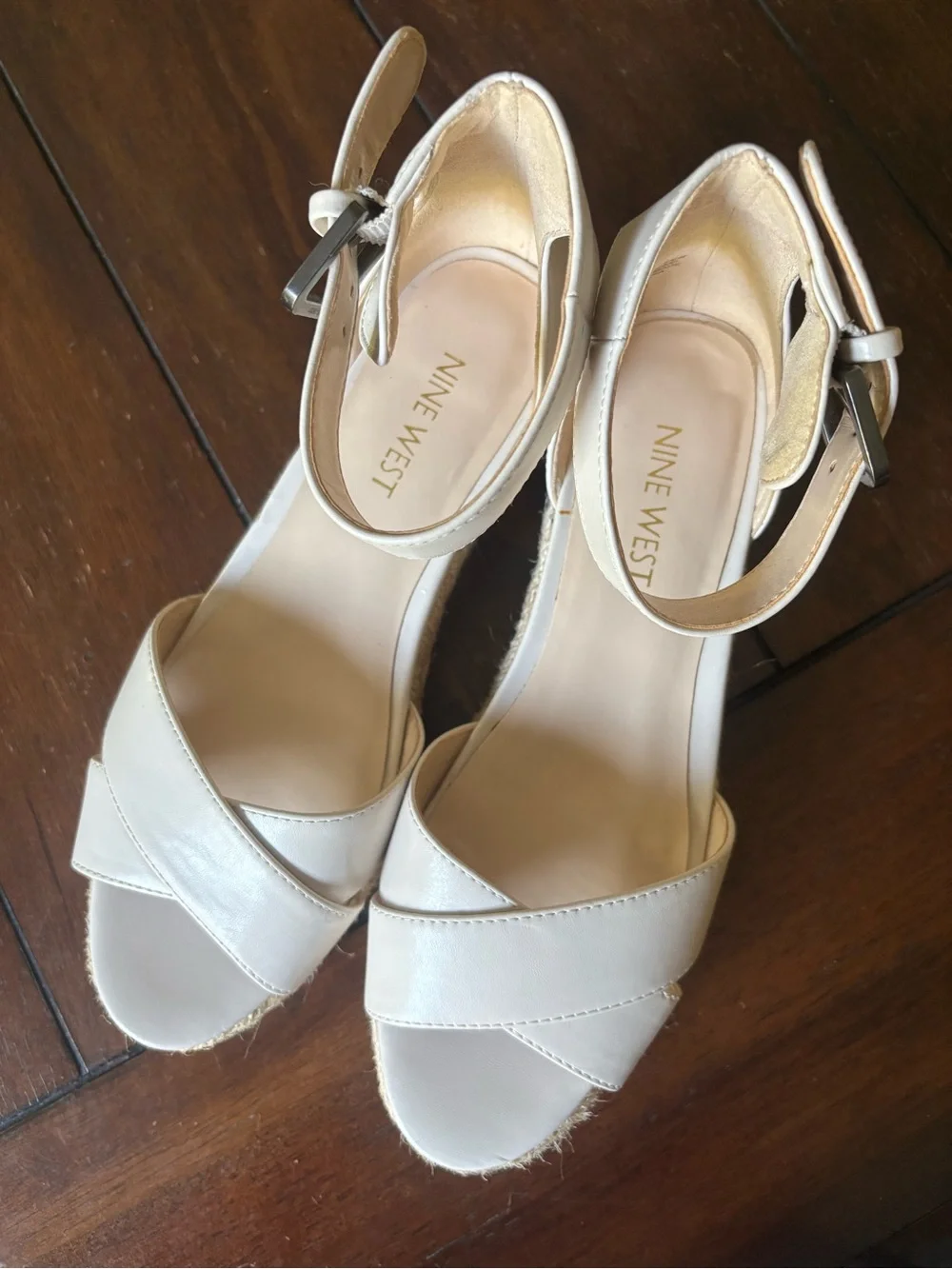 Nine West Neutral Cream Espadrille Wedge Sandals with Ankle Strap. Brand new in